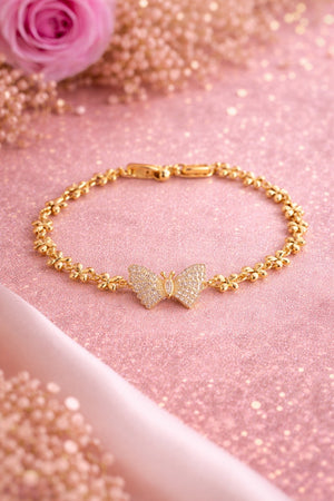 Pulsera Mariposa con Brillos – Oro Laminado 14K | 18–21 cm