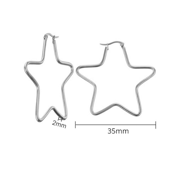 Argolla Estrella Acero Inoxidable Plateada 35mm Bisucrea
