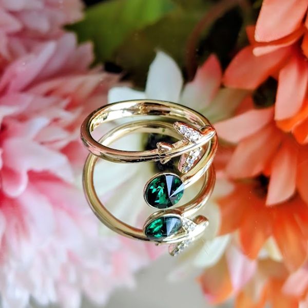 Anillo 14K Ajustable Swarovski Avion - Verde