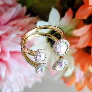 Anillo 14K Ajustable Swarovski Engarzado Gota - Tornasol