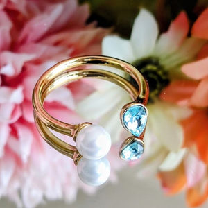 Anillo 14K Ajustable Swarovski Gota Perla - Celeste