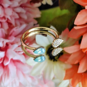 Anillo 14K Ajustable Swarovski Ovalado - Celeste