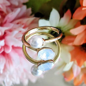 Anillo 14K Ajustable Swarovski Ovalado Perla - Blanco