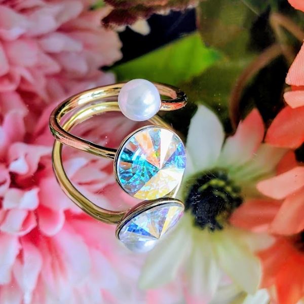 Anillo Aura – Oro Laminado 14K Cristal Swarovski - Celeste