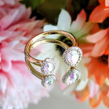 Anillo 14K Ajustable Swarovski Engarzado Gota