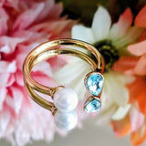 Anillo 14K Ajustable Swarovski Gota Perla