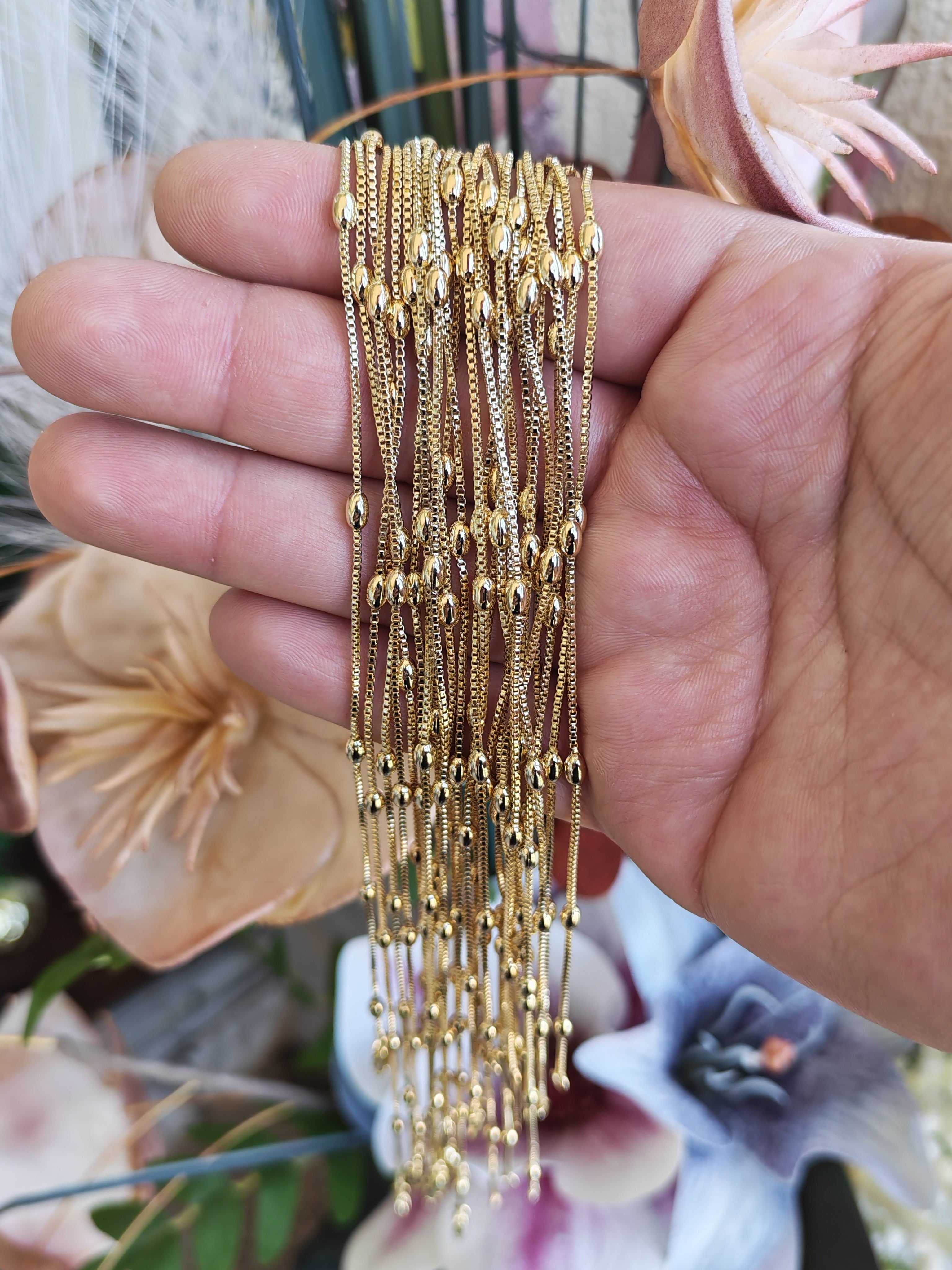 Cadena Cúbica con Separadores Ovalados – Oro Laminado 14K | 60 cm - 60cm