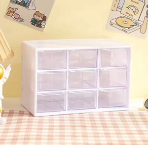 Organizador de 9 Cajones para Mostacillas Cuentas y Accesorios | Mini Gavetero Transparente - Blanco