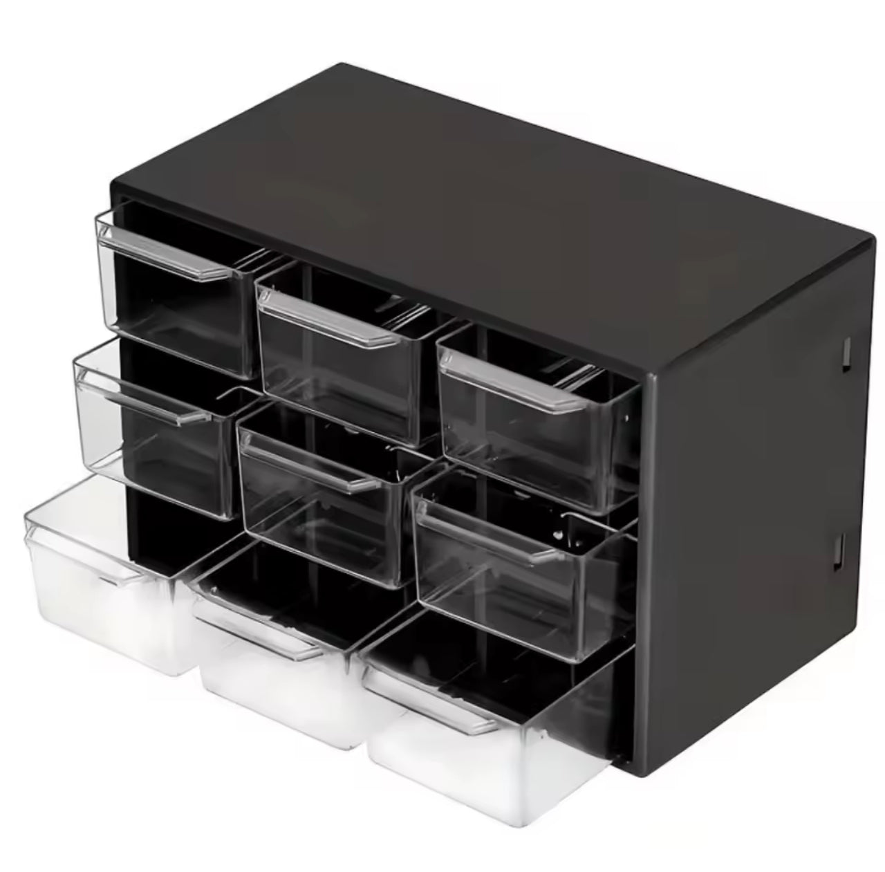 Organizador de 9 Cajones para Mostacillas Cuentas y Accesorios | Mini Gavetero Transparente - Negro