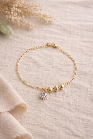 Pulsera Bolitas con Brillo Colgante – Oro Laminado 14K