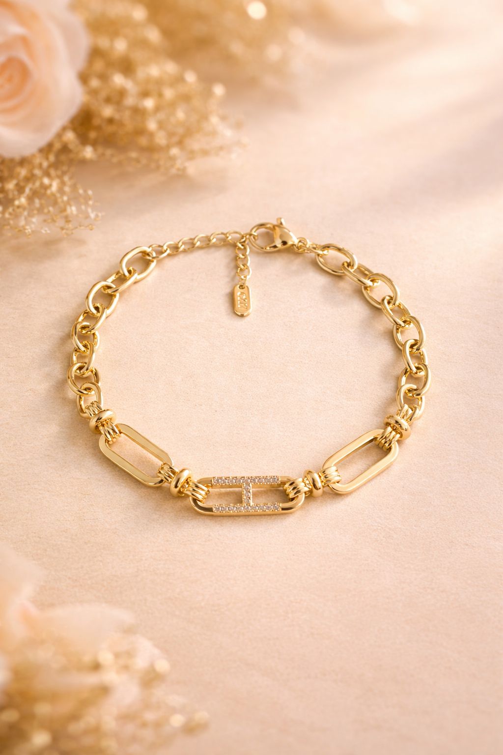 Pulsera Eslabón con Brillos – Oro Laminado 14K