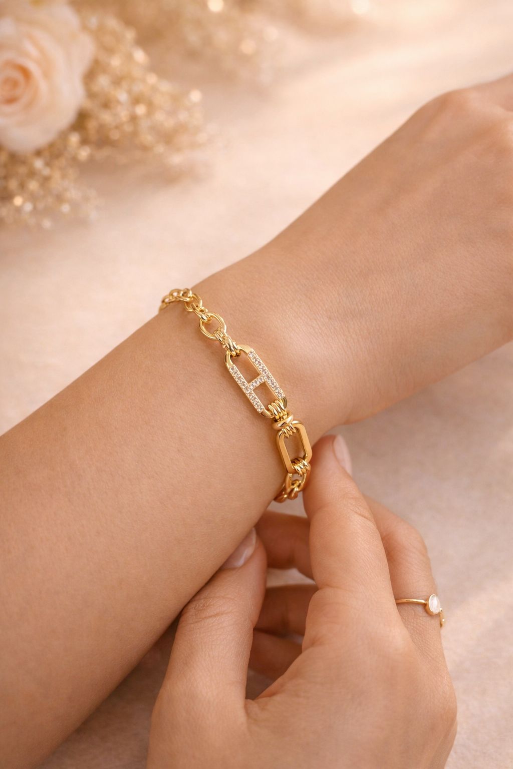 Pulsera Eslabón con Brillos – Oro Laminado 14K