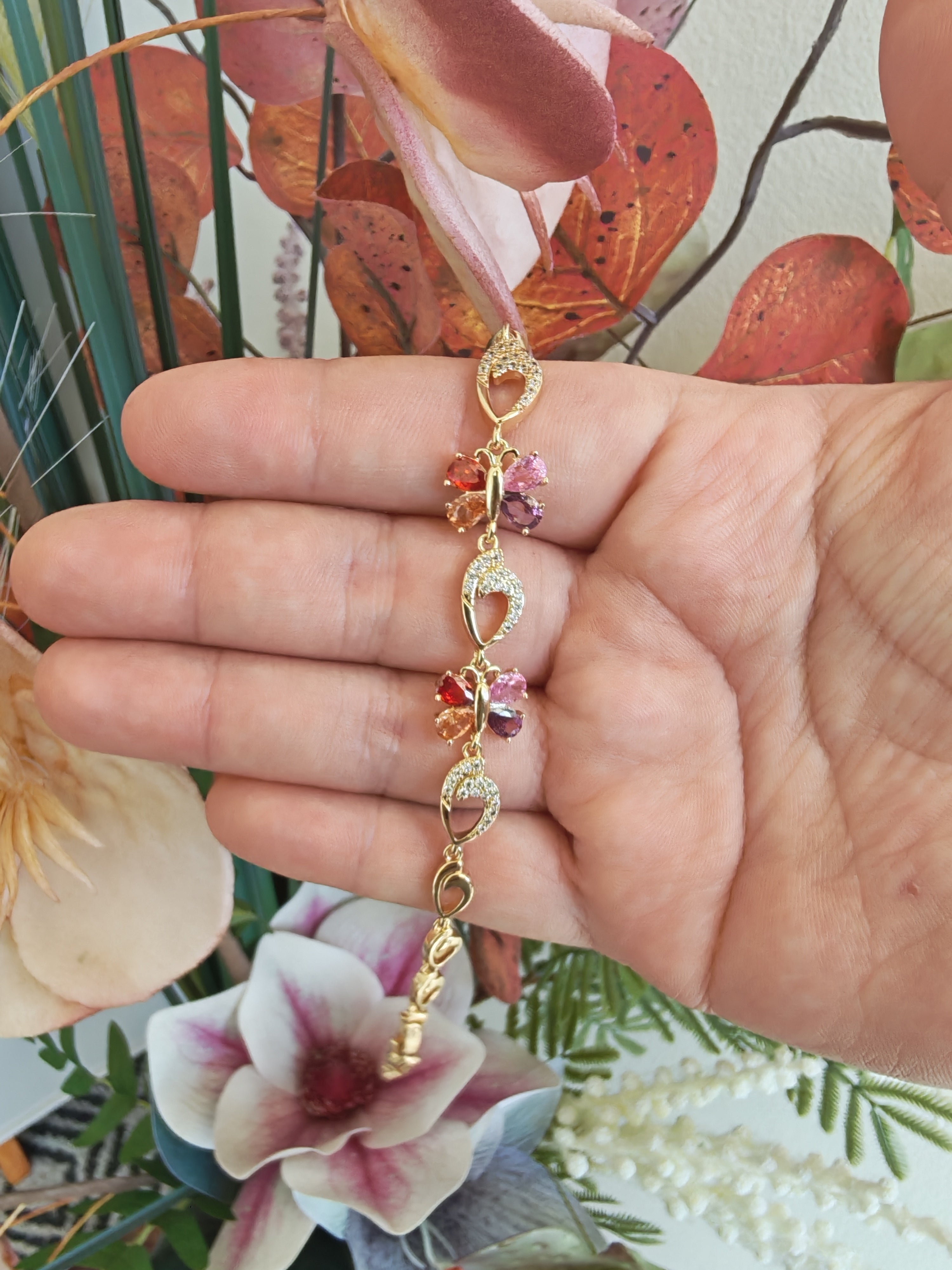 Pulsera Flor Multicolor – Oro Laminado 14K | 18–21 cm