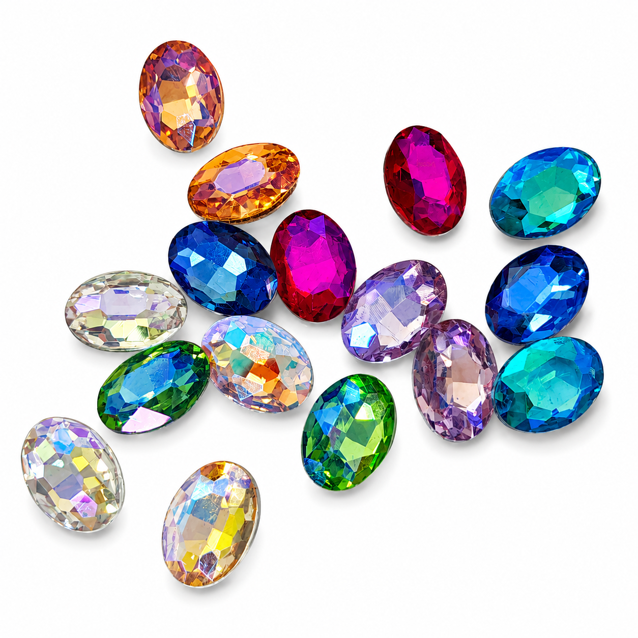 Cristales Ovalados Tornasol – Corte Diamante para Bisutería y Joyería