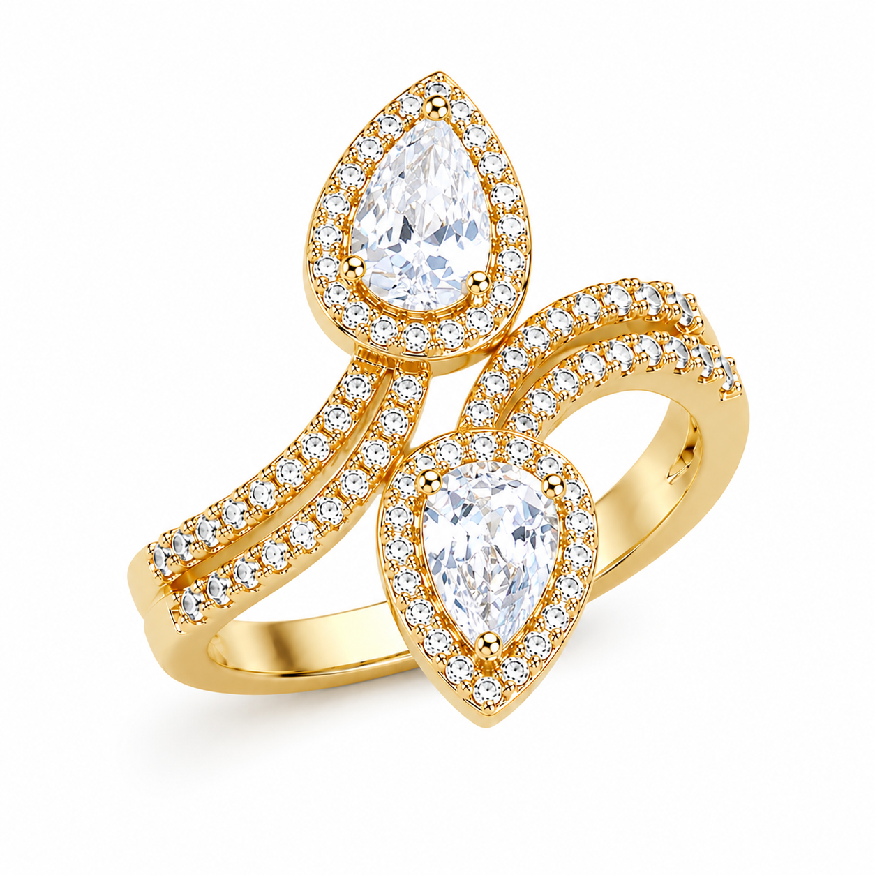 Anillo Doble Lágrima de Oro Laminado 14K – Brillo y Elegancia