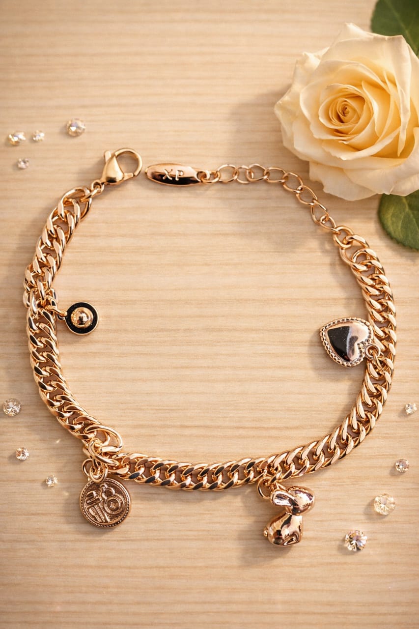 Pulsera Cubana con Dijes – Oro Laminado 18K