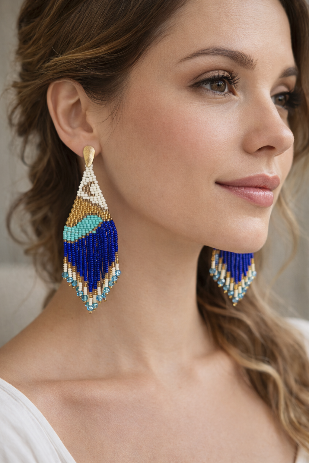 ✨ Patron Digital Cascada Atardecer– Puntada Ladrillo Doble y Flecos