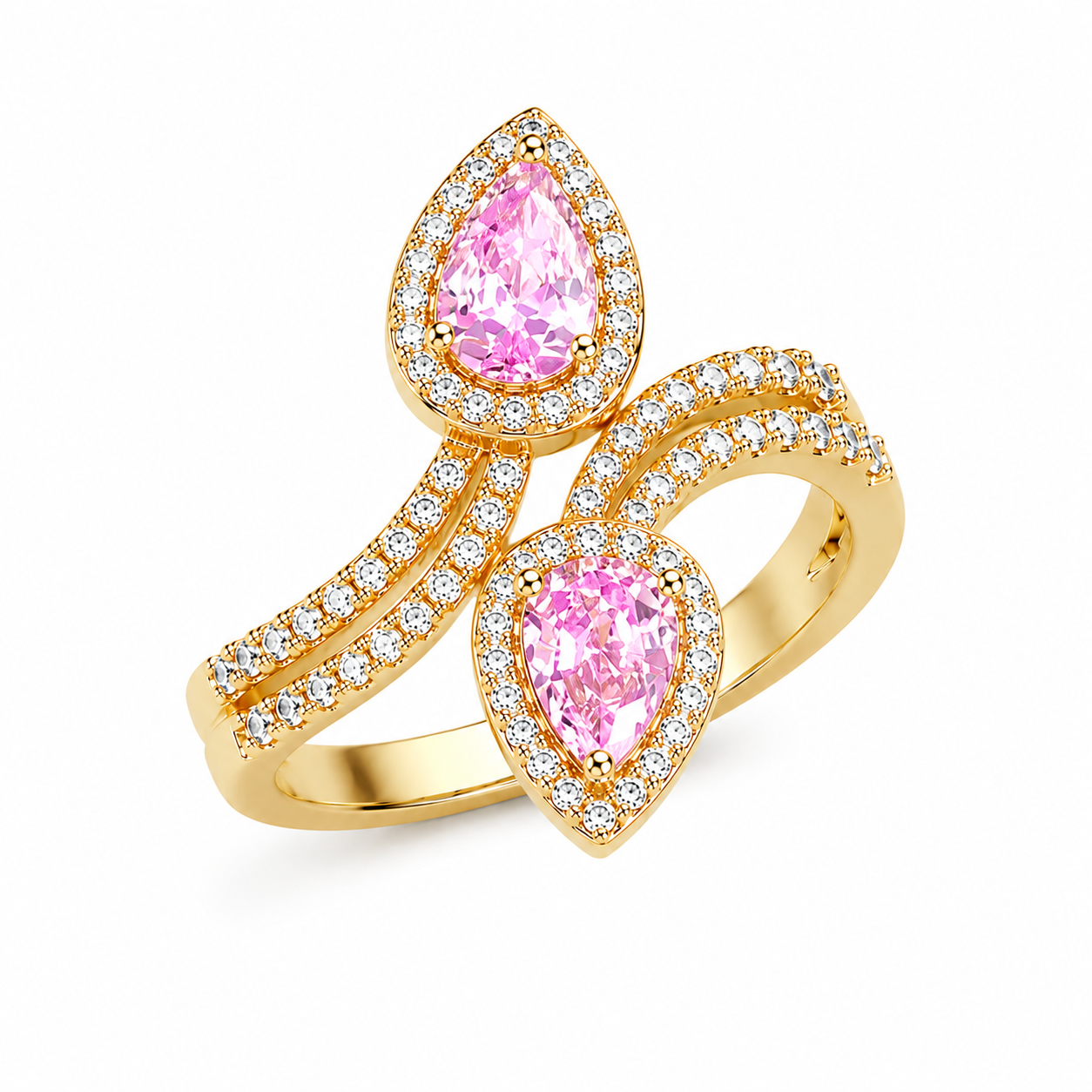 Anillo Doble Lágrima de Oro Laminado 14K – Brillo y Elegancia