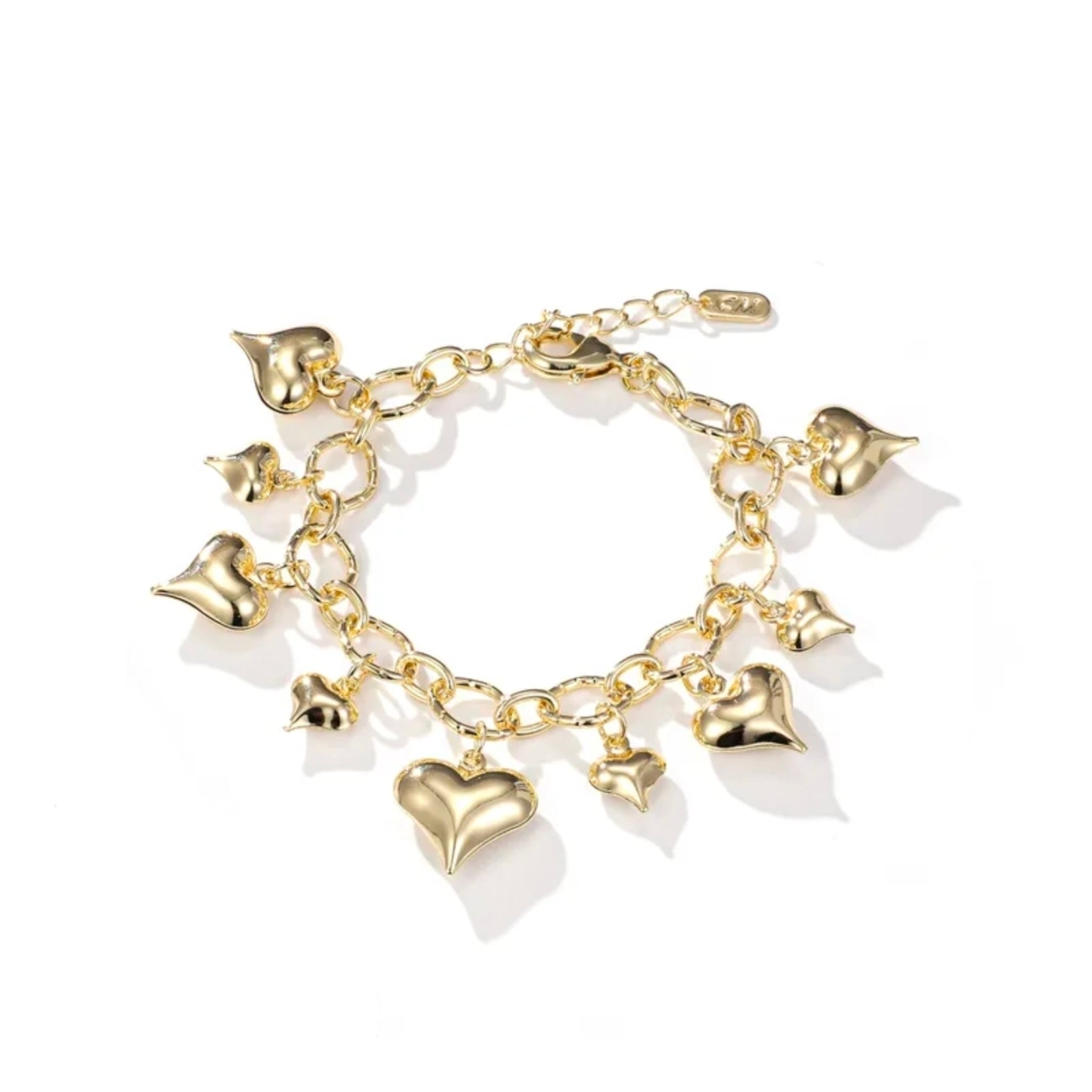 Pulsera de Corazones Colgantes – Oro Laminado 14K | 18–21 cm
