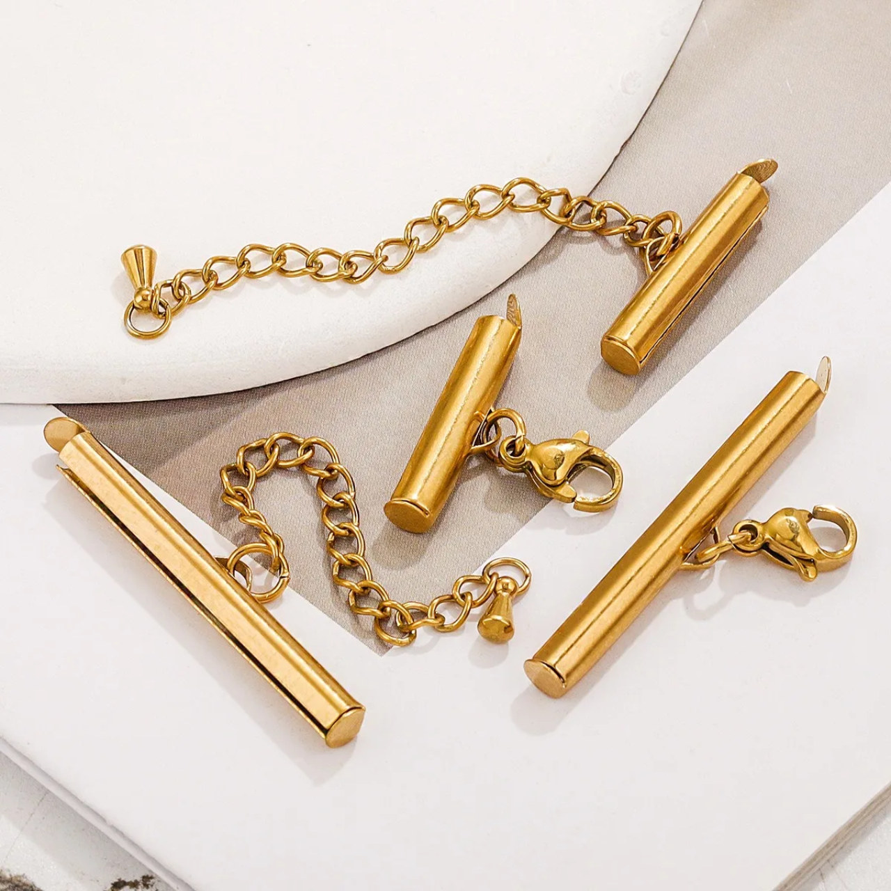 Terminal Tubo con Cadena y Broche – Terminación para Pulseras y Collares