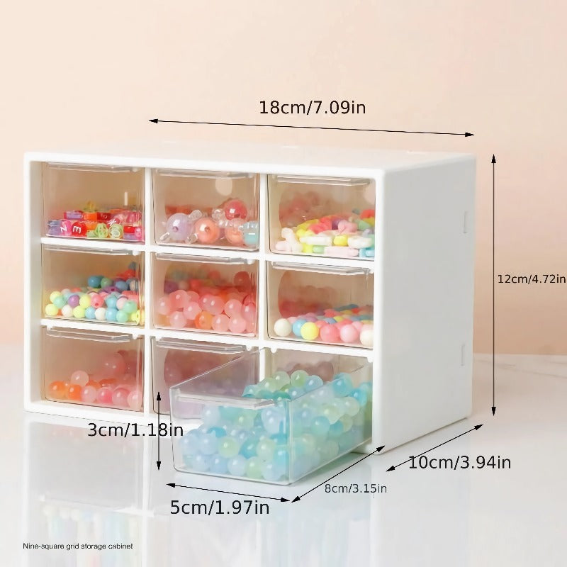 Organizador de 9 Cajones para Mostacillas, Cuentas y Accesorios | Mini Gavetero Transparente