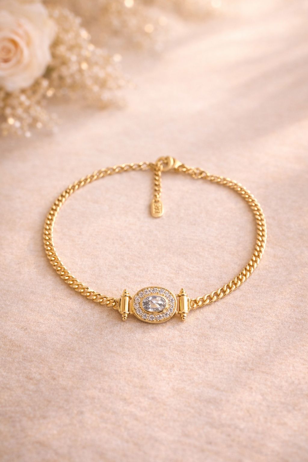 Pulsera Cadena con Circón Central – Oro Laminado 14K