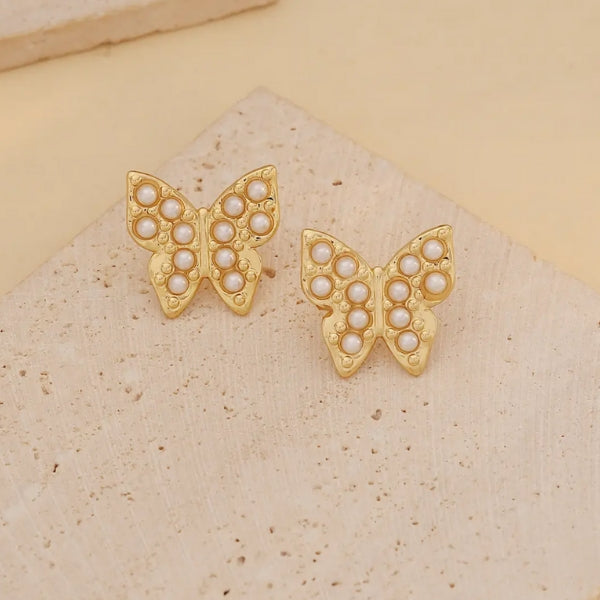 Aros ’Mariposa Perlas’ – Acero Quirúrgico con Baño de Oro 18K